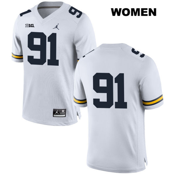 Women's NCAA Michigan Wolverines Taylor Upshaw #91 No Name White Jordan Brand Authentic Stitched Football College Jersey UI25P83YJ